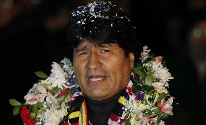 Bolivia's President Evo Morales is pictured after his arrival at the El Alto airport on the outskirts of La Paz